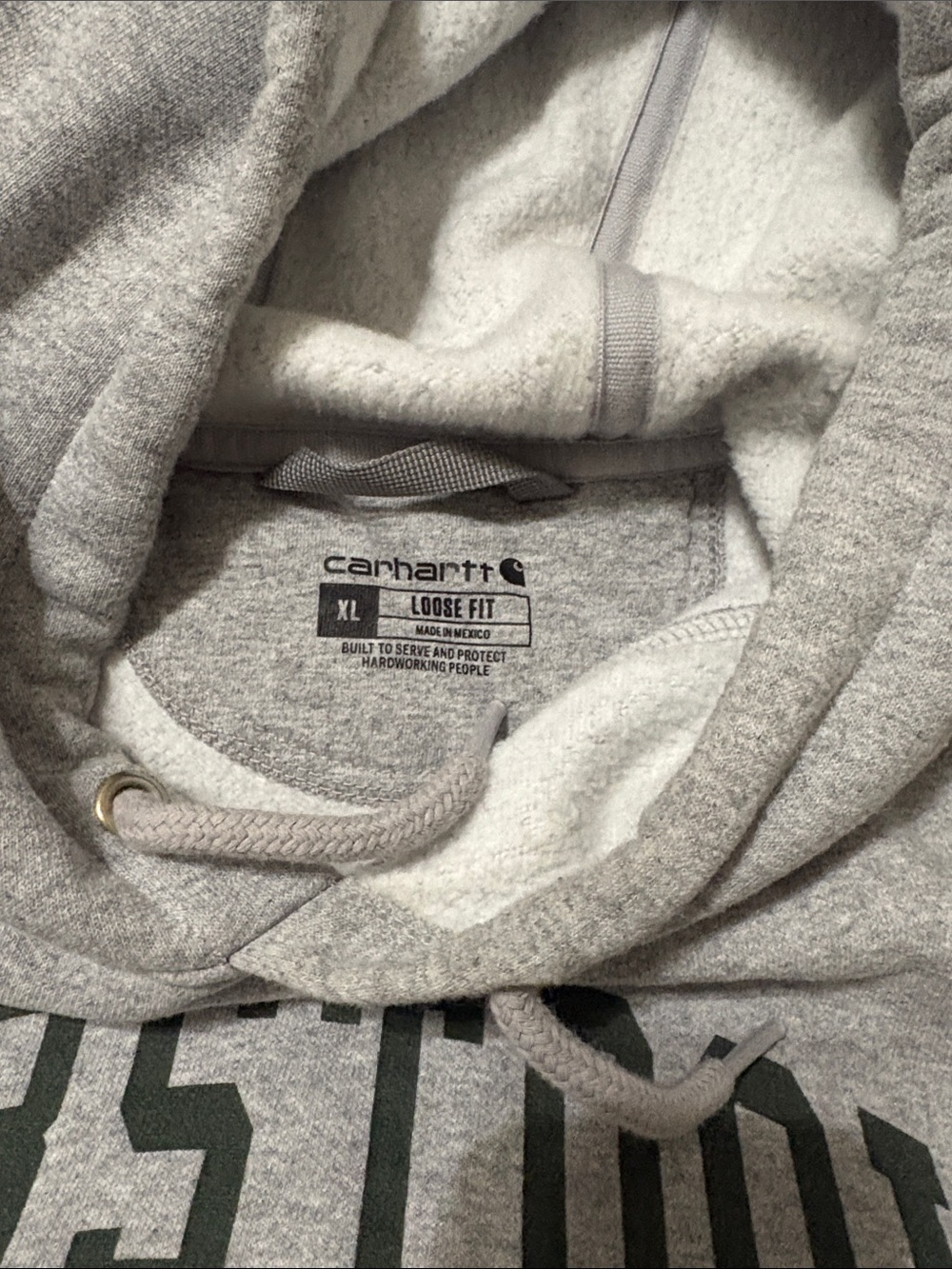 Carhartt Light Gray Pullover Hoodie with Dark Green Graphic - Picture 3 of 3